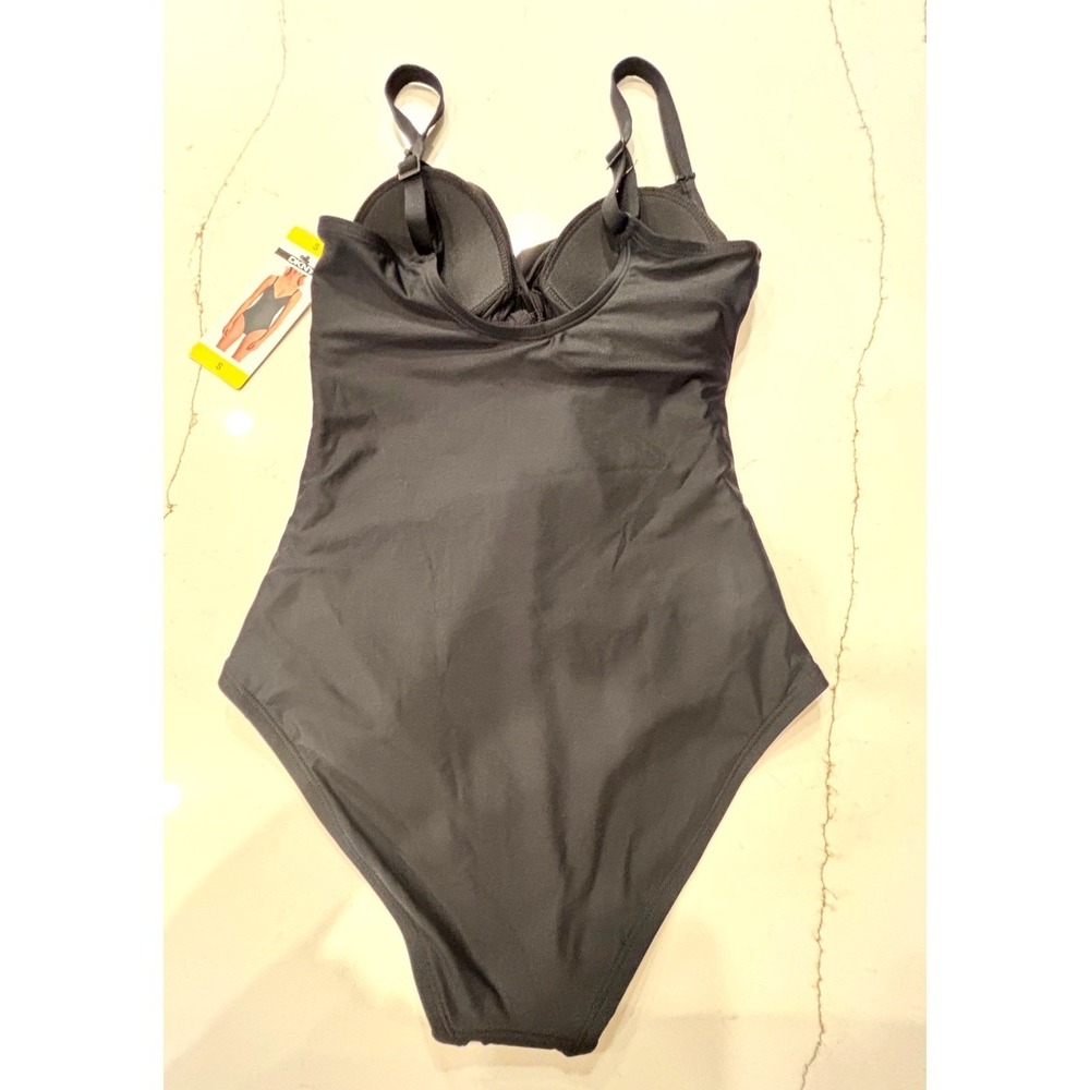 NWT size small DKNY One Piece Swimsuit Women Black Ruched V-Neck Tummy Control - Picture 4 of 7